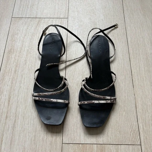 Mango White and Gray Snakeskin Sandals Elegant Strappy Design - Picture 3 of 5